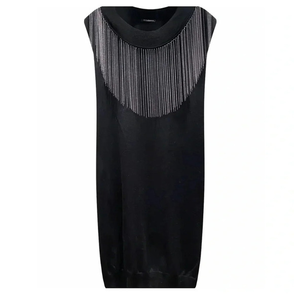 BALMAIN Wool Silver Metal Chain Fringe Embellished Tunic Dress 44 - Picture 1 of 8